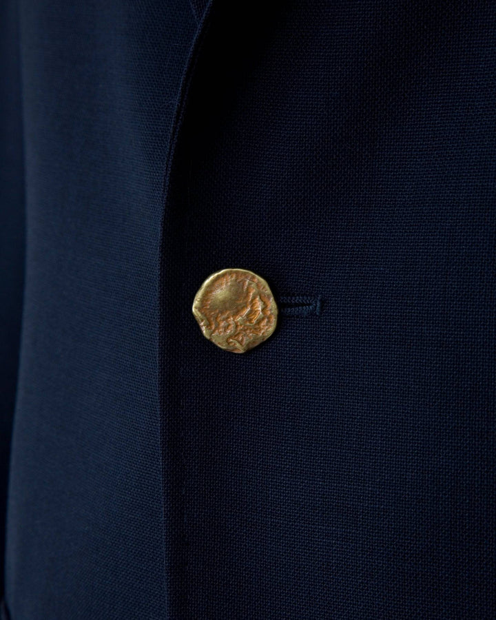 Unique brass button featured on the Sid Mashburn Ghost Blazer.
