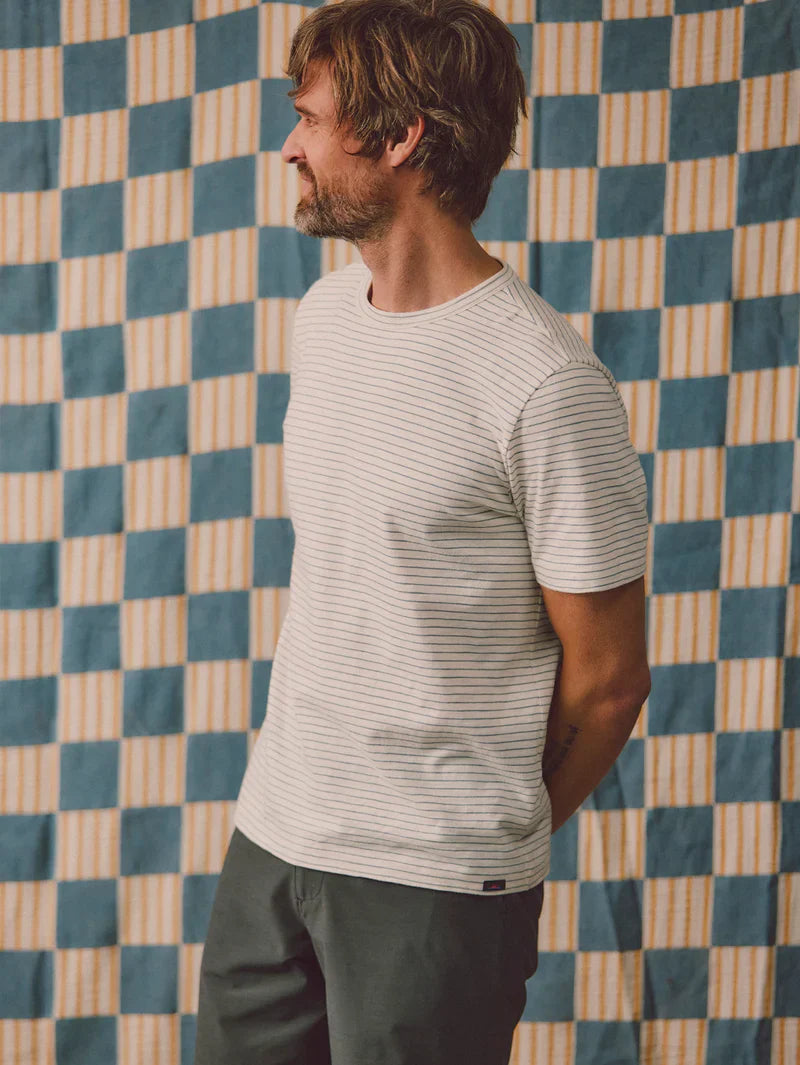 Faherty Sunwashed Tee Cream Flint Stripe MKS2517