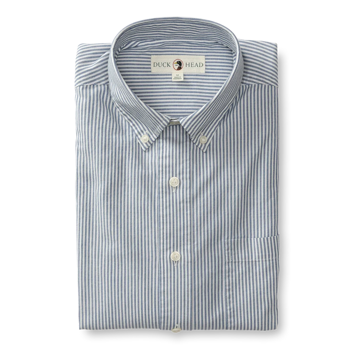 Duck Head Collins Stripe Cotton Oxford Sport Shirt Royal Navy D11302