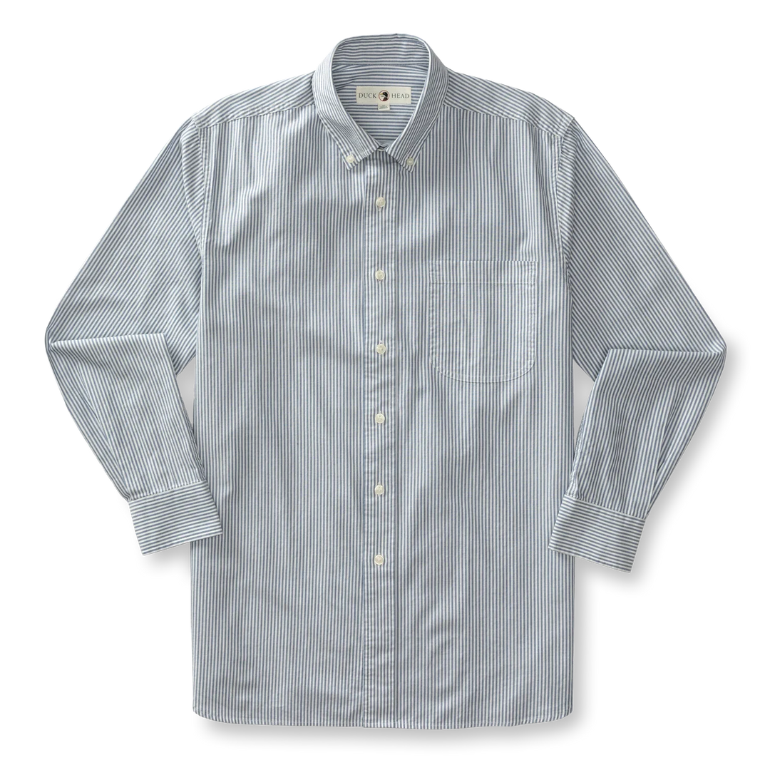 Duck Head Collins Stripe Cotton Oxford Sport Shirt Royal Navy D11302