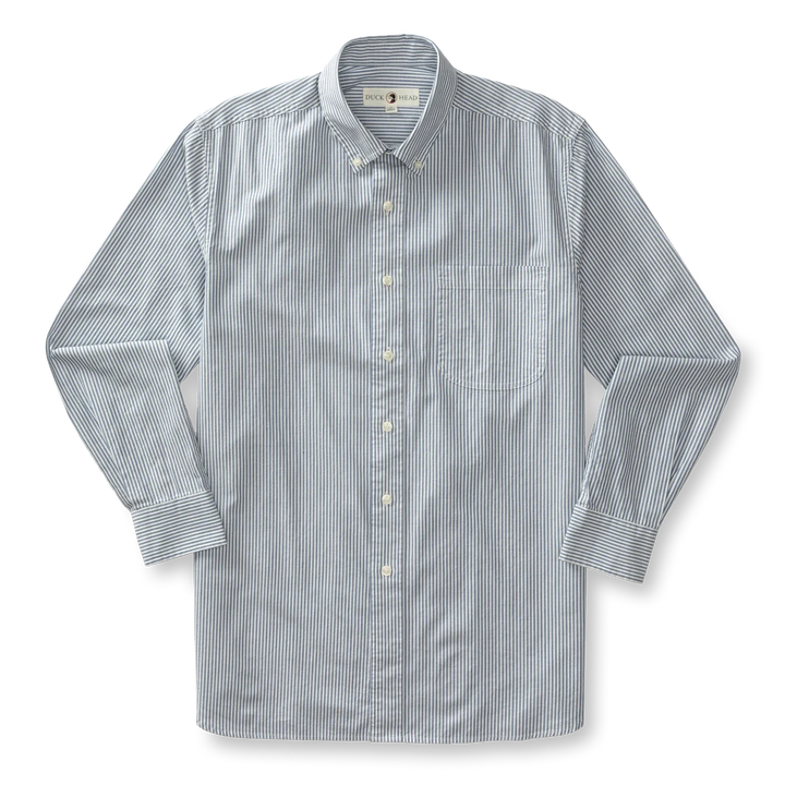 Duck Head Collins Stripe Cotton Oxford Sport Shirt Royal Navy D11302