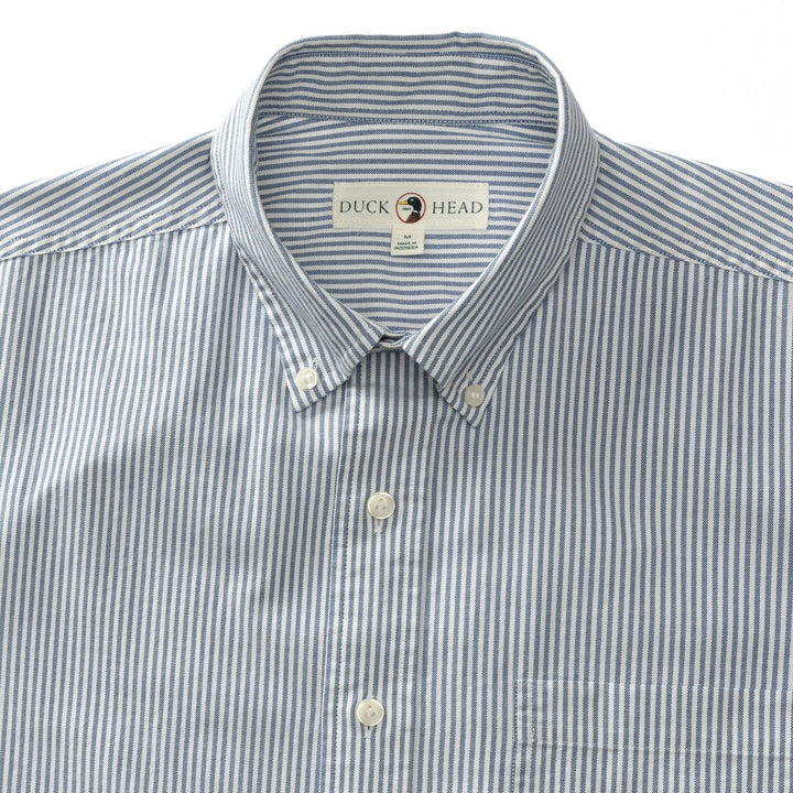 Duck Head Collins Stripe Cotton Oxford Sport Shirt Royal Navy D11302