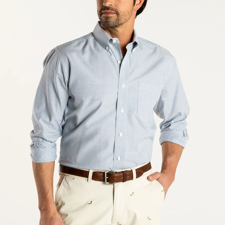 Duck Head Collins Stripe Cotton Oxford Sport Shirt Royal Navy D11302