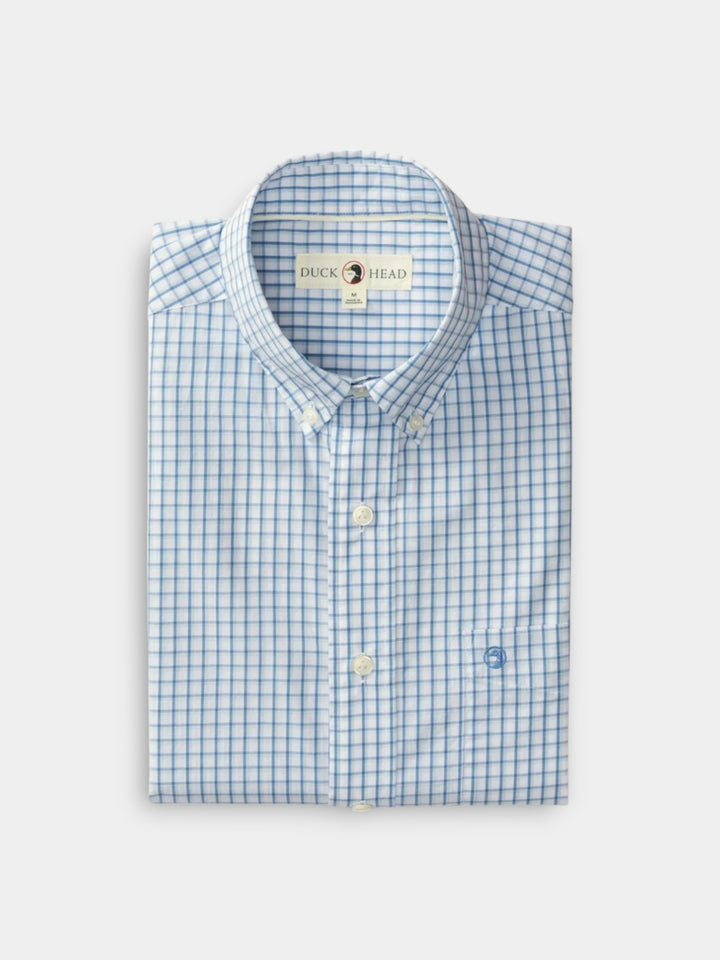 Duck Head Edgewood Plaid Cotton Poplin Sport Shirt | Lake Blue