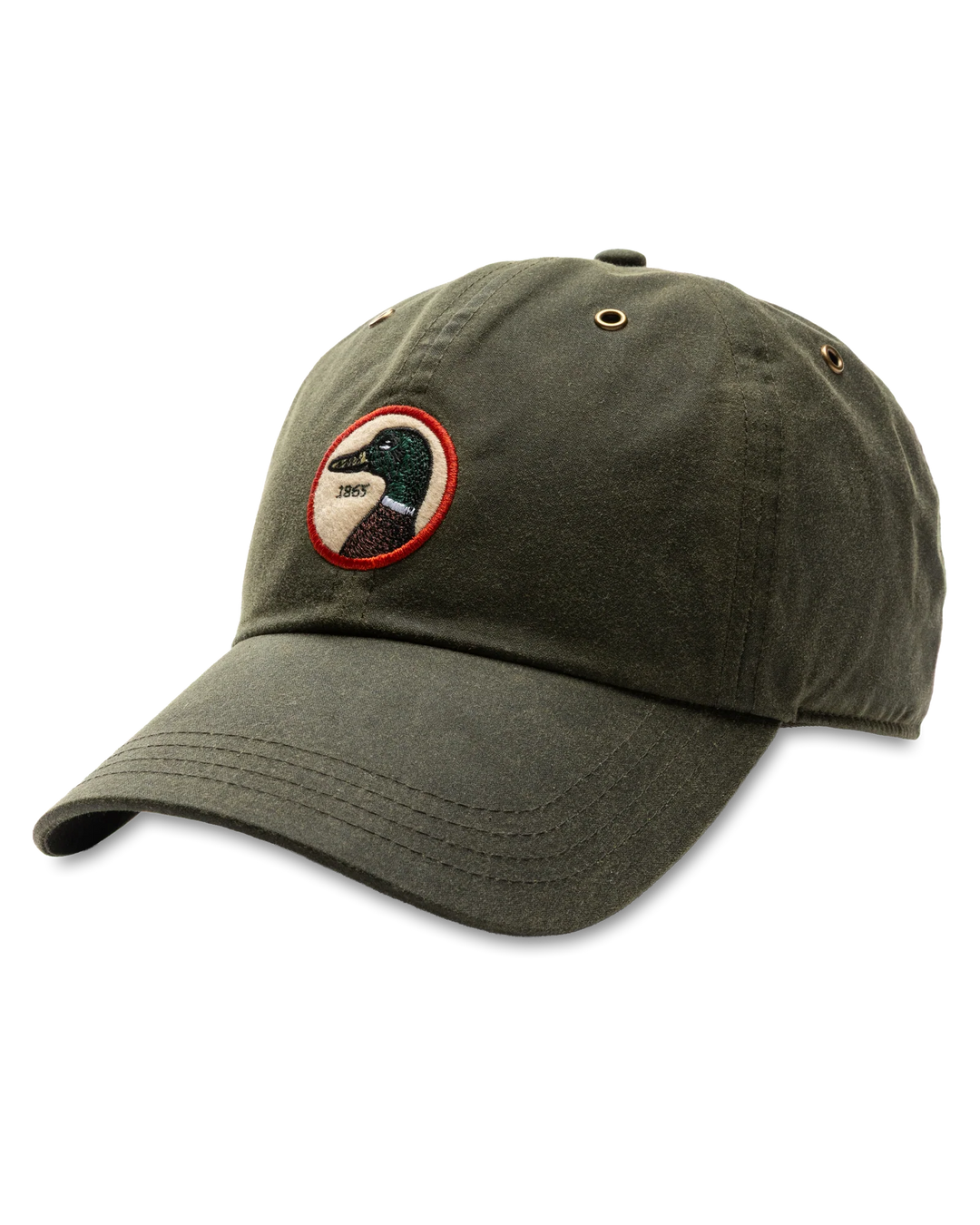 Duck Head Circle Patch Waxed Cotton Hat - Dark Olive