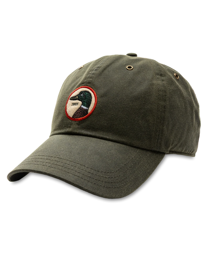 Duck Head Circle Patch Waxed Cotton Hat - Dark Olive