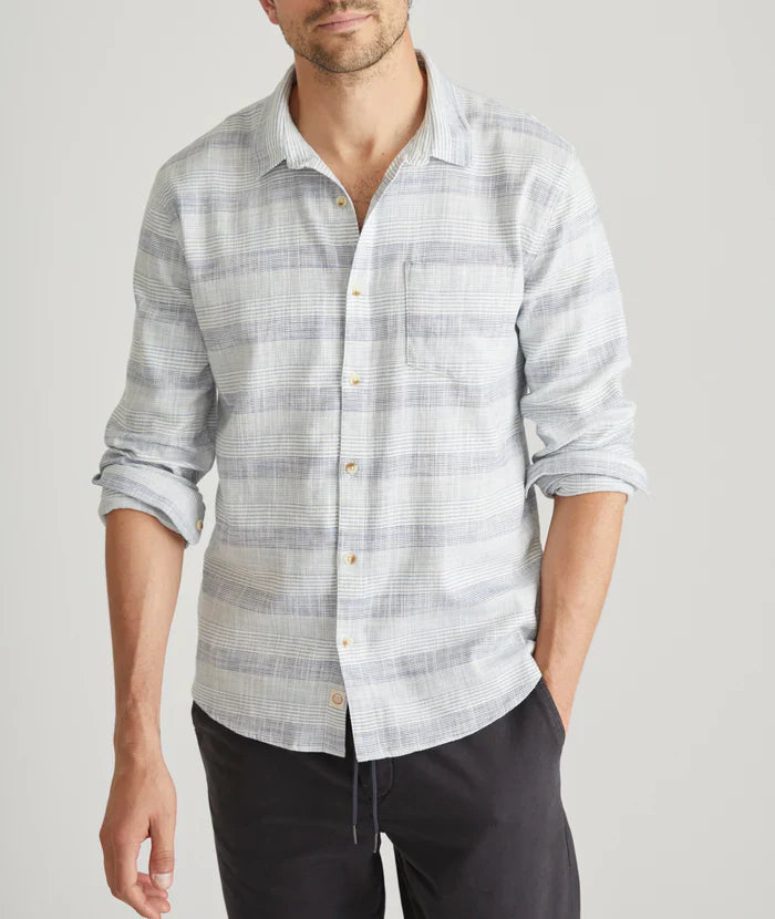 Marine Layer Stretch Selvage Long Sleeve Shirt Blue Baja Stripe 2240104121671