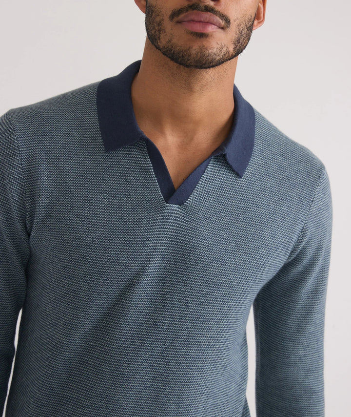 Marine Layer Liam Long Sleeve Sweater Polo Navy/Topaz MLLSP