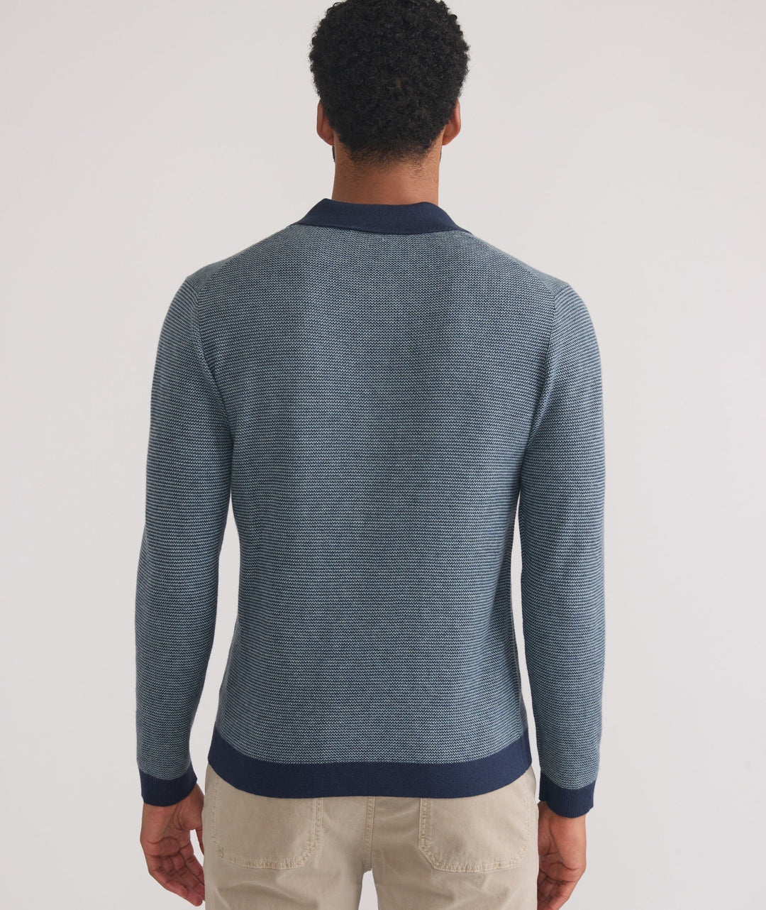 Marine Layer Liam Long Sleeve Sweater Polo Navy/Topaz MLLSP