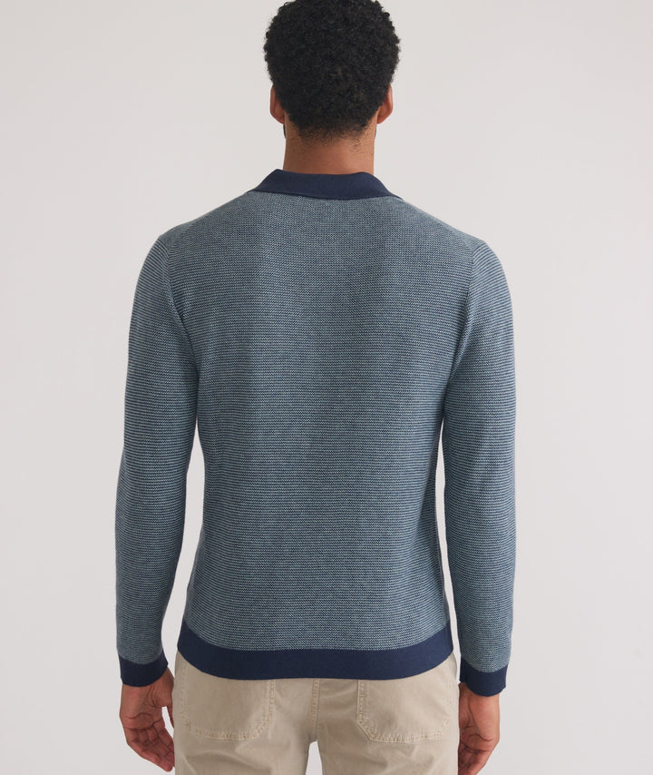 Marine Layer Liam Long Sleeve Sweater Polo Navy/Topaz MLLSP