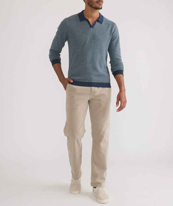 Marine Layer Liam Long Sleeve Sweater Polo Navy/Topaz MLLSP