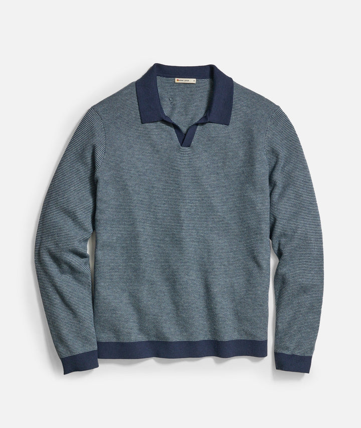 Marine Layer Liam Long Sleeve Sweater Polo Navy/Topaz MLLSP