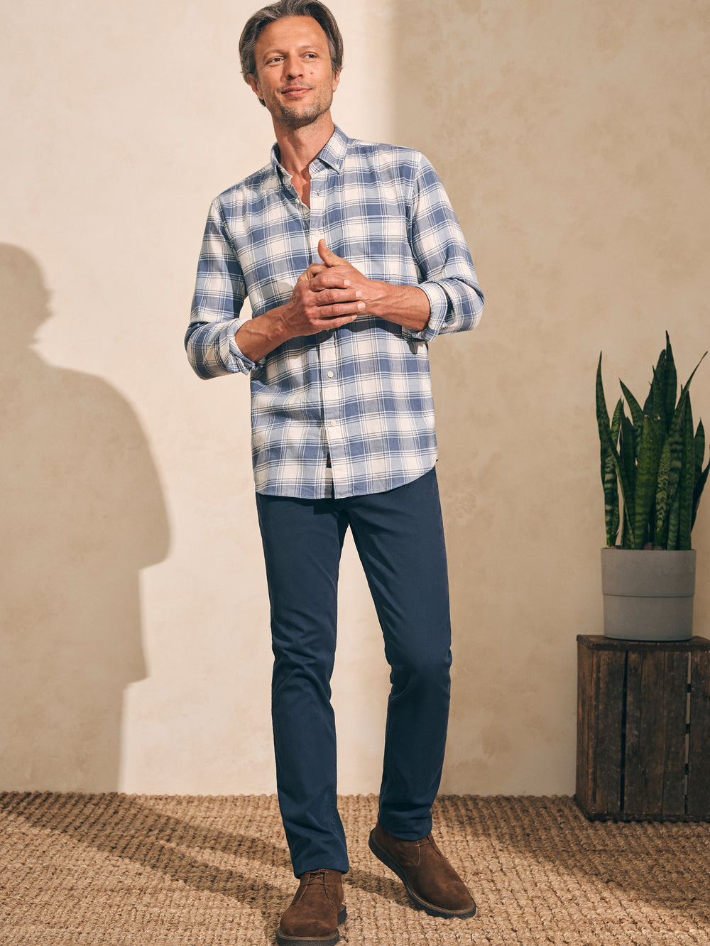 Faherty Navy Cream Shadow Plaid All Time Shirt