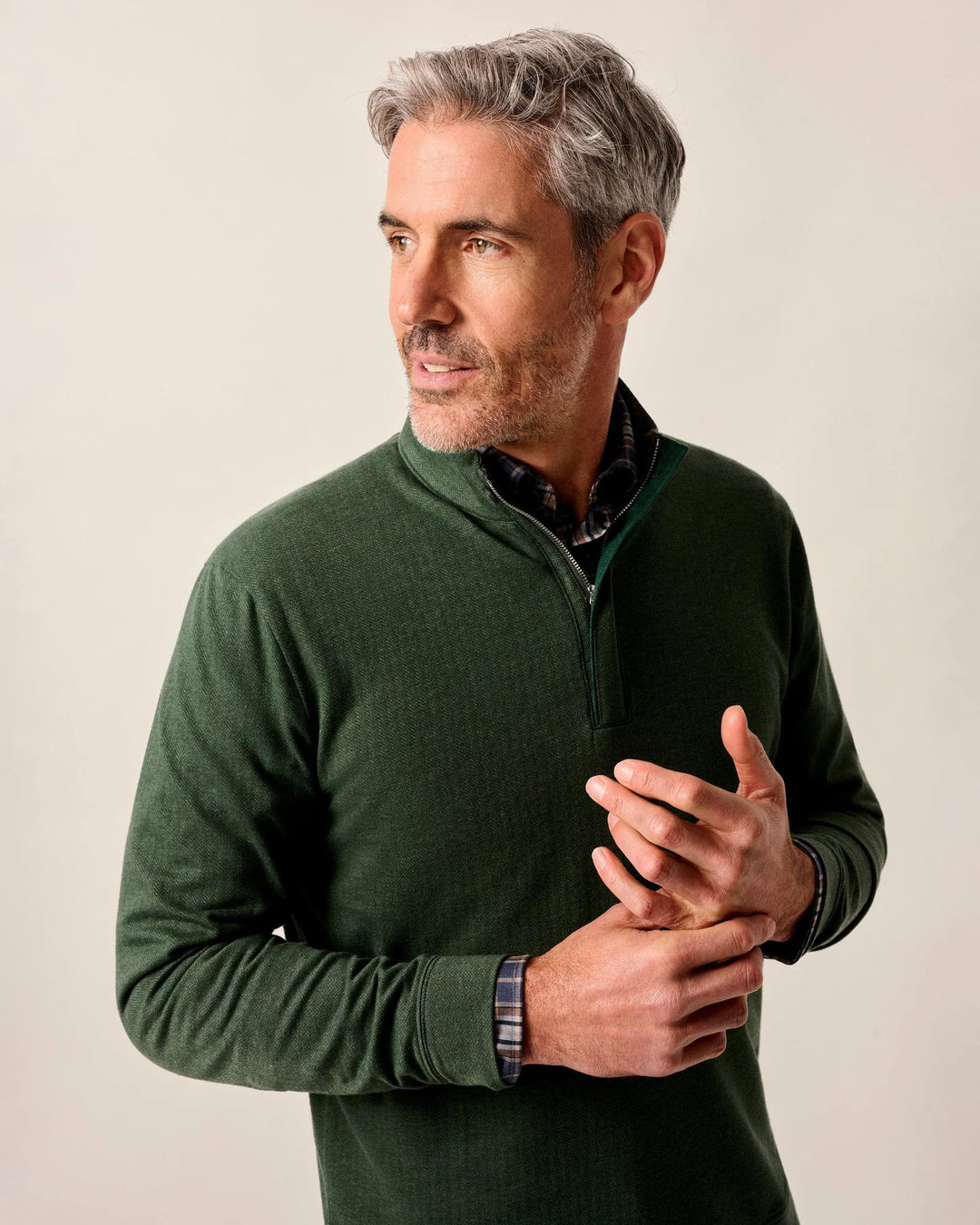 Rubin Herringbone Cotton Cashmere 1/4 Zip
