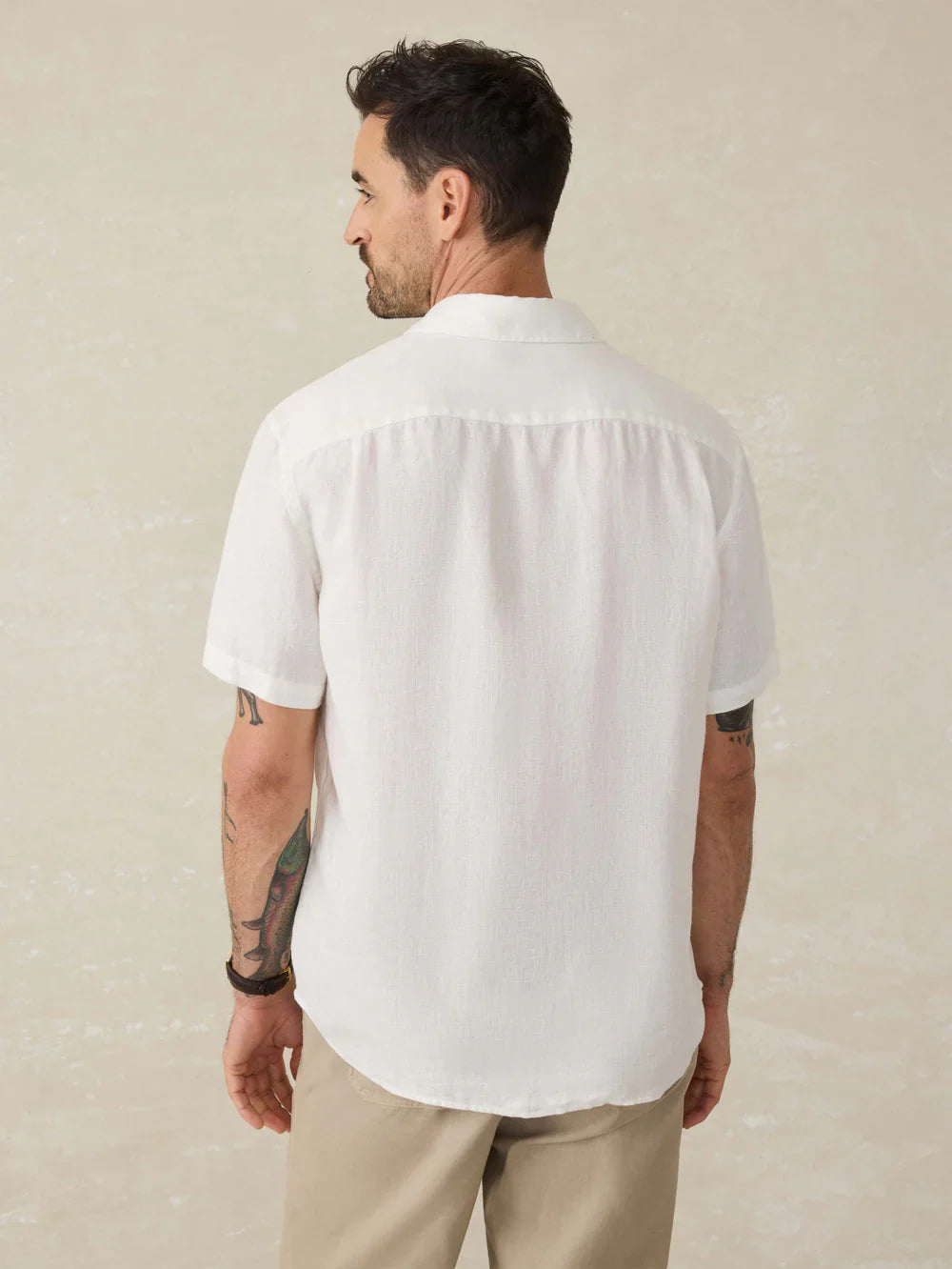 Faherty Short-Sleeve Palma Linen Shirt Bright White Basketweave MWS2515