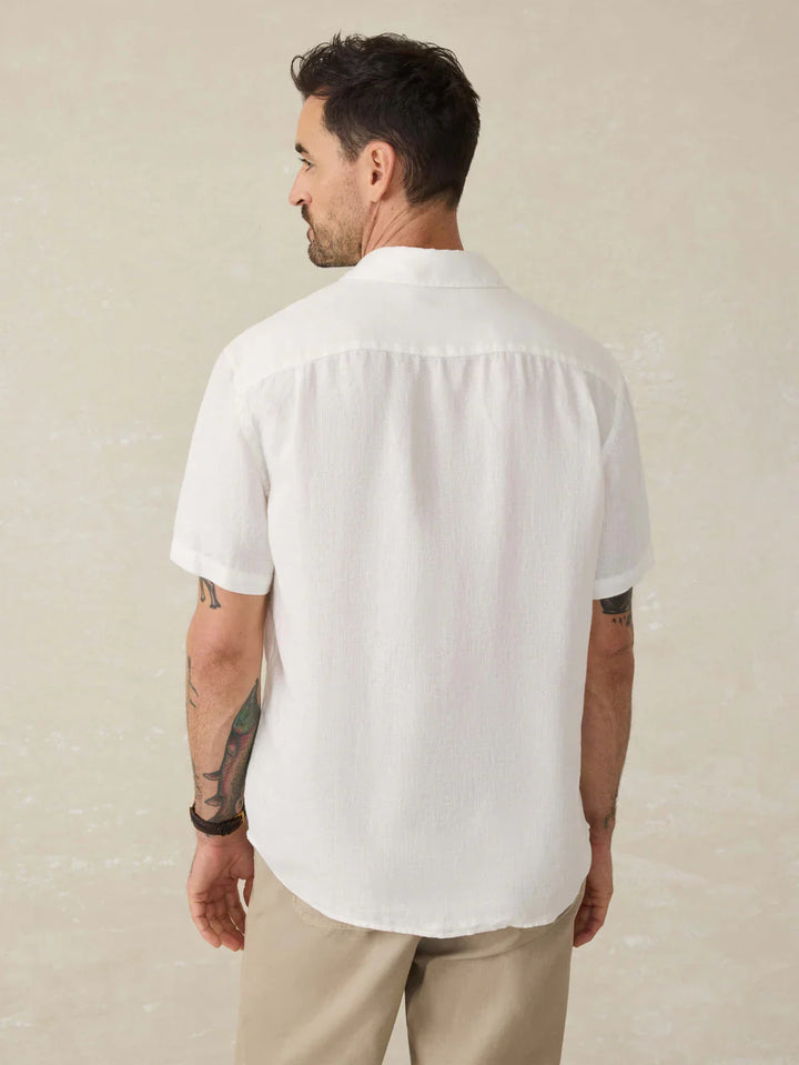 Faherty Short-Sleeve Palma Linen Shirt Bright White Basketweave MWS2515