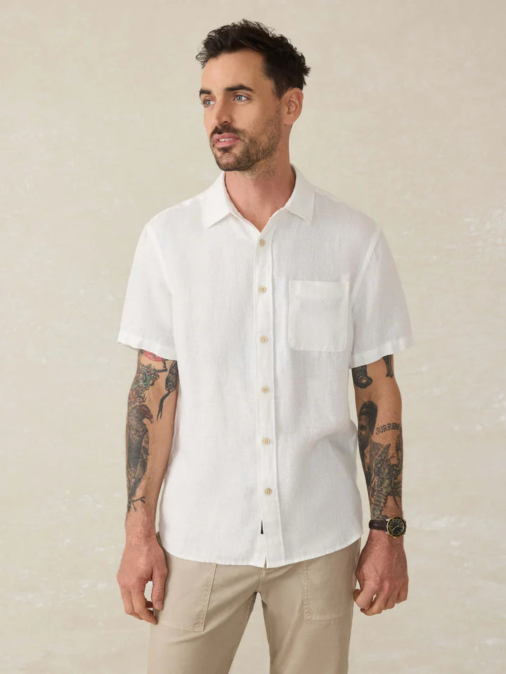 Faherty Short-Sleeve Palma Linen Shirt Bright White Basketweave MWS2515