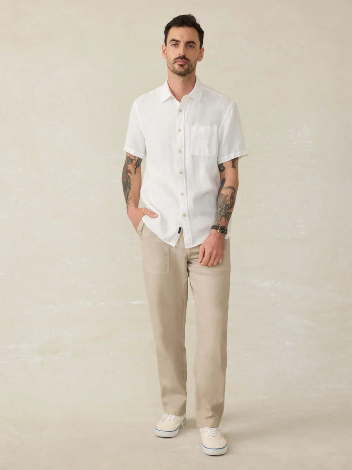 Faherty Short-Sleeve Palma Linen Shirt Bright White Basketweave MWS2515