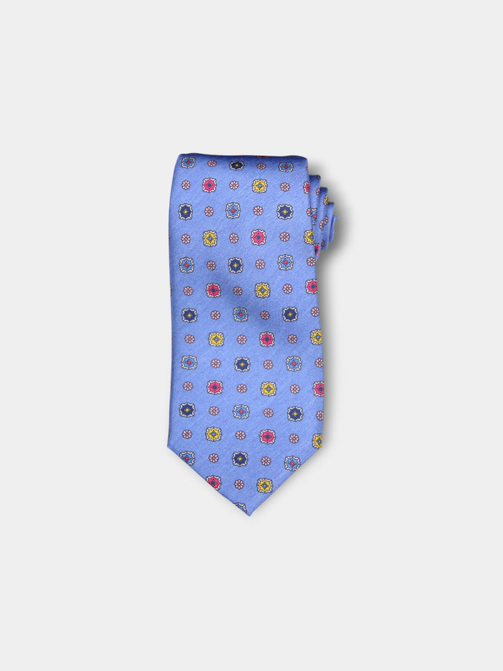 John Hyatt Multi Color Foulard Tie | Light Blue