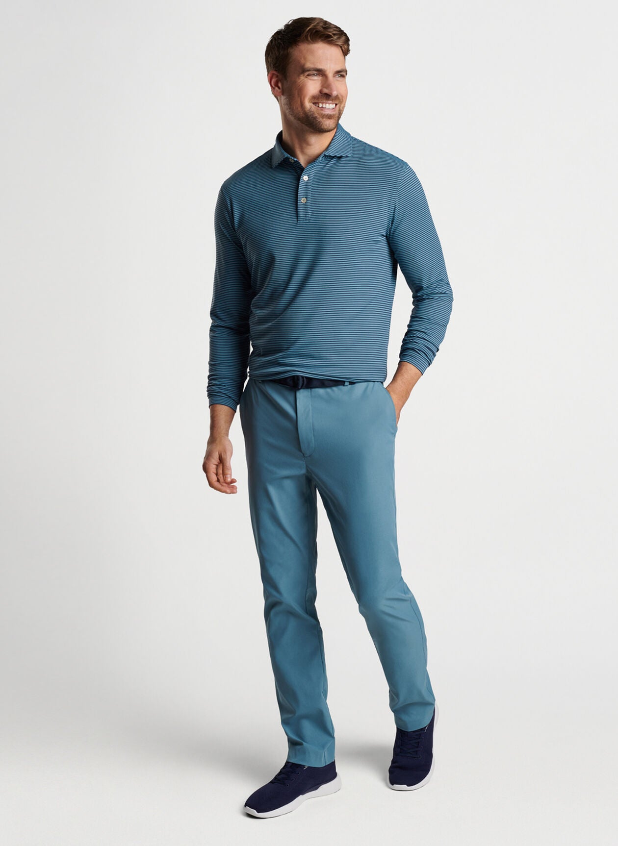 Peter Millar Lyons Stripe Performance Long-Sleeve Polo