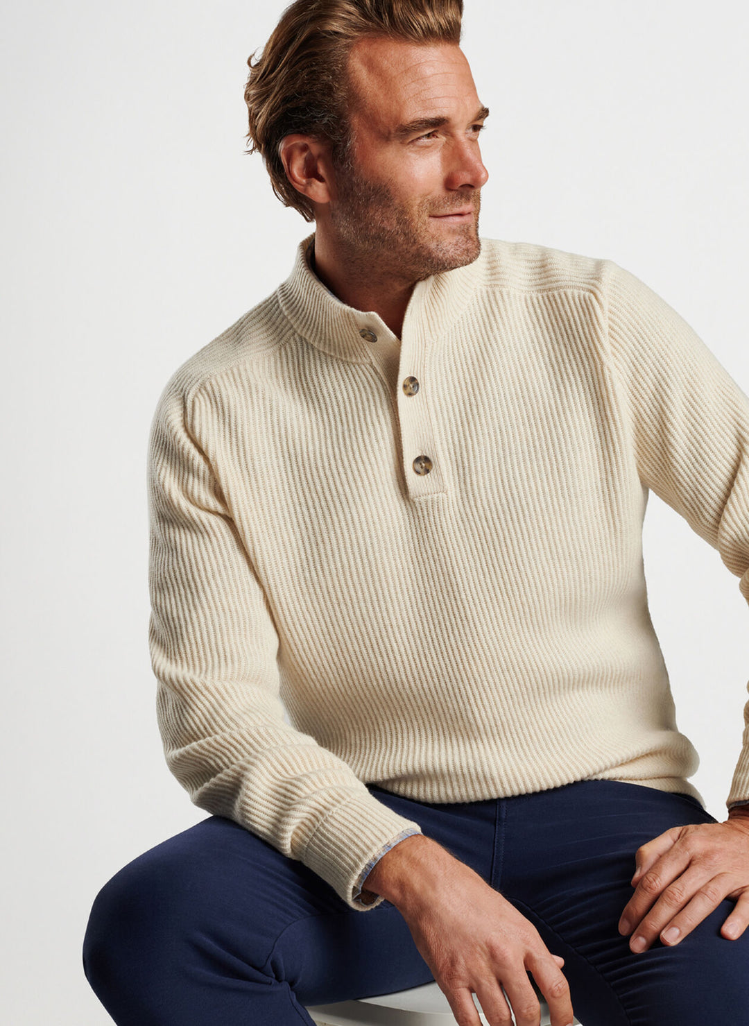 Peter Millar Digby 3-Button Mock Sweater