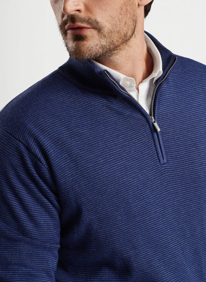 Peter Millar Canton Stripe Quarter Zip Sweater Navy MF24ES53