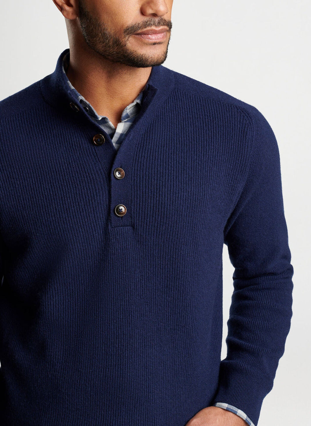 Peter Millar Ruxton Rib Button Mock Sweater Navy MF24S43