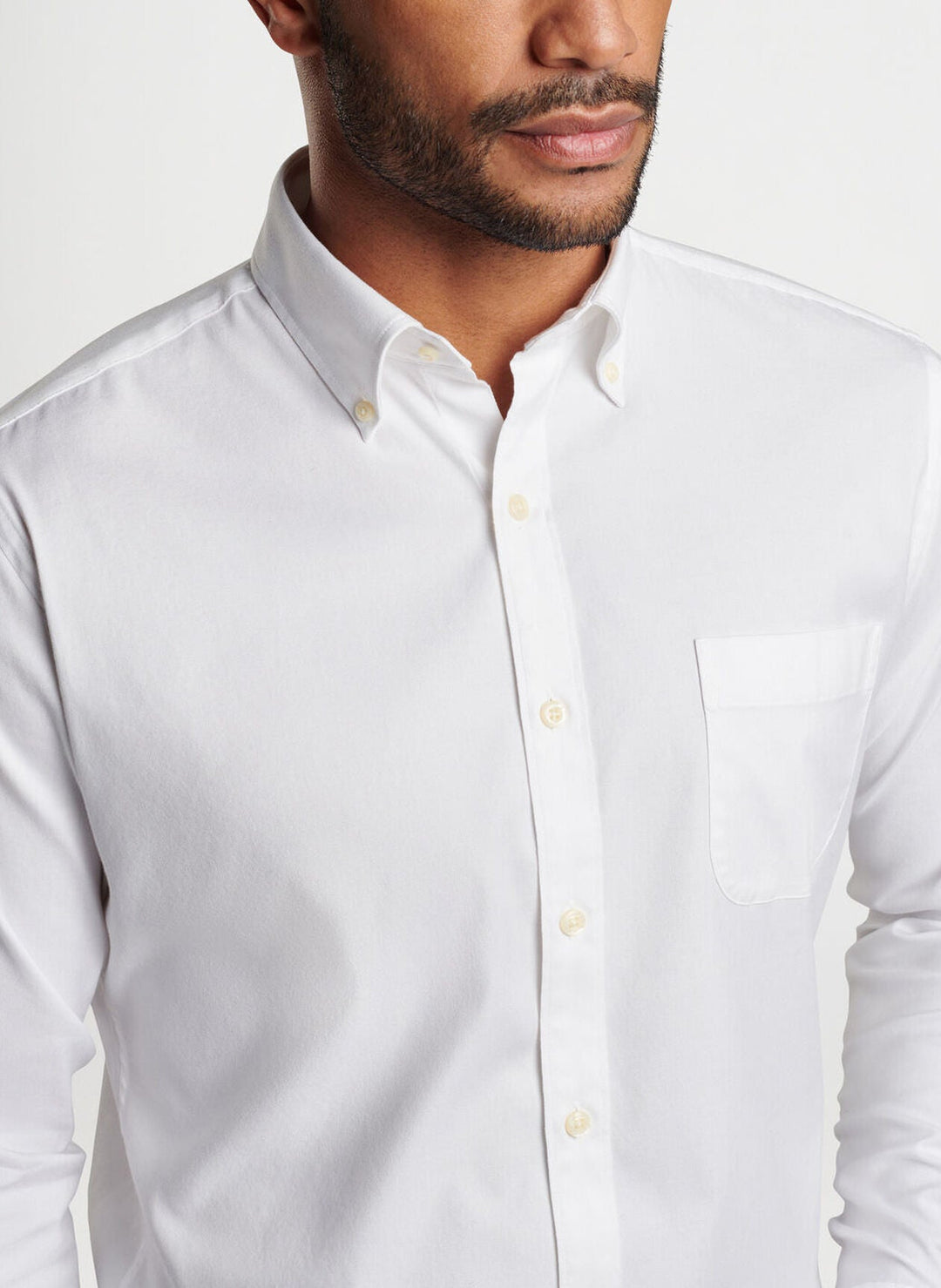 Peter Millar Campbell Perfect Pinpoint Cotton-Stretch Sport Shirt White MF24W00LTBZ