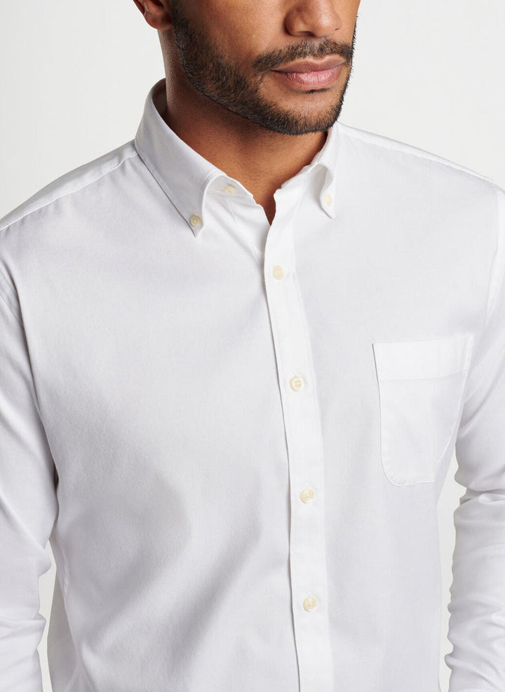 Peter Millar Campbell Perfect Pinpoint Cotton-Stretch Sport Shirt White MF24W00LTBZ