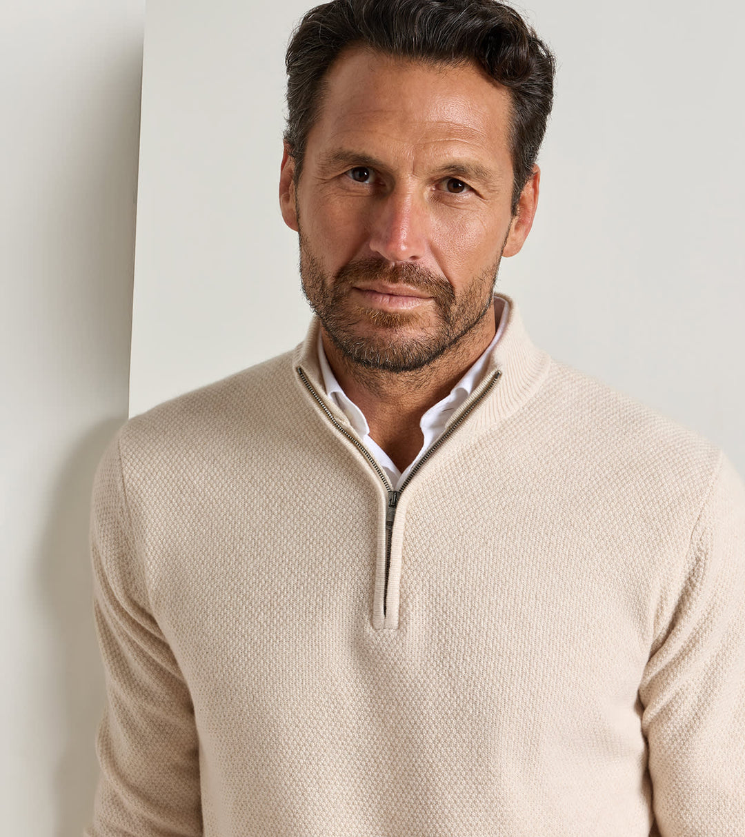 Crescent Texture Quarter Zip Sweater