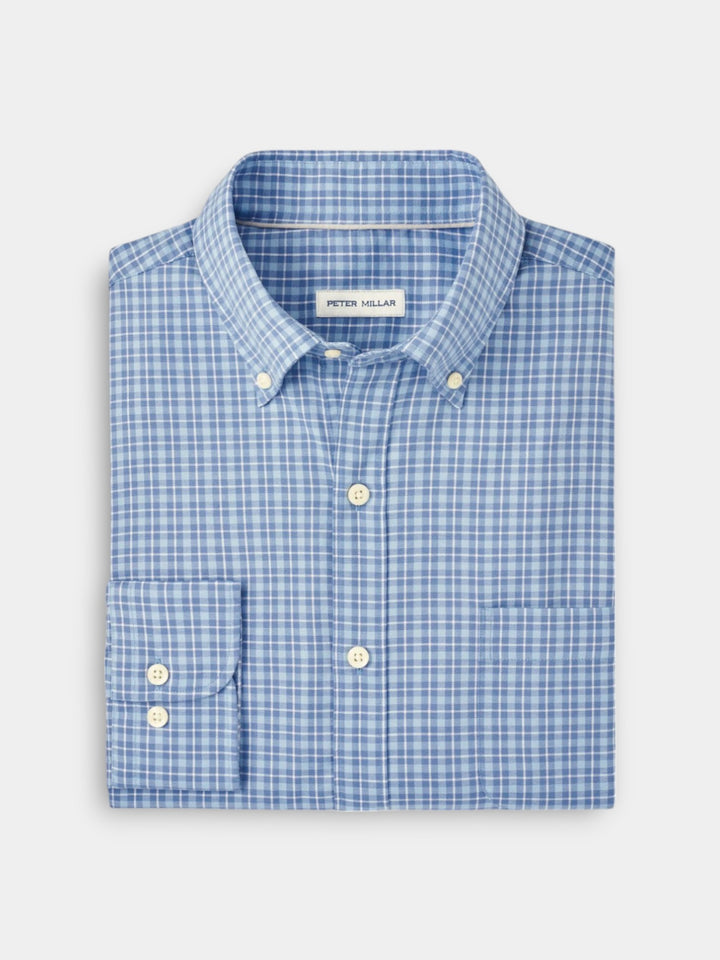 Peter Millar Caspian Perfect Pinpoint Cotton-Stretch Sport Shirt | Blue Freesia