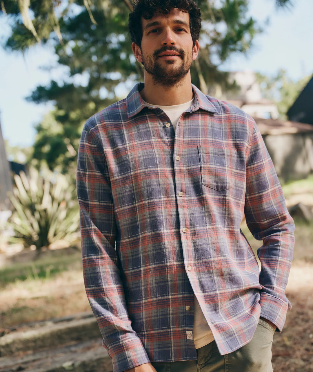 Marine Layer Stretch Selvage Long Sleeve Shirt Multi Plaid MLSSS