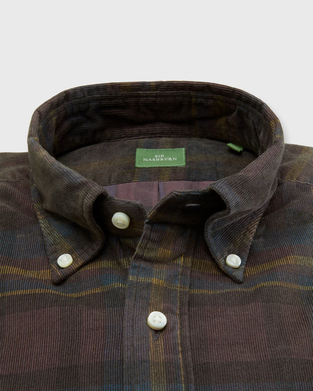 Sid Mashburn Corduroy Plaid Button-Down Sport Shirt Olive/Lake/Yellow Plaid Corduroy S74307