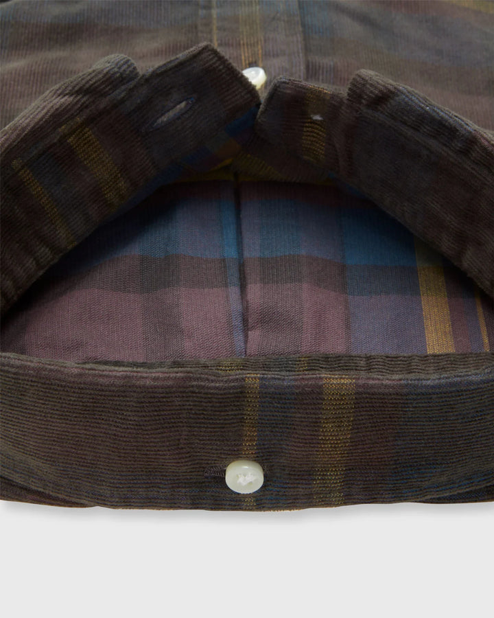 Sid Mashburn Corduroy Plaid Button-Down Sport Shirt Olive/Lake/Yellow Plaid Corduroy S74307