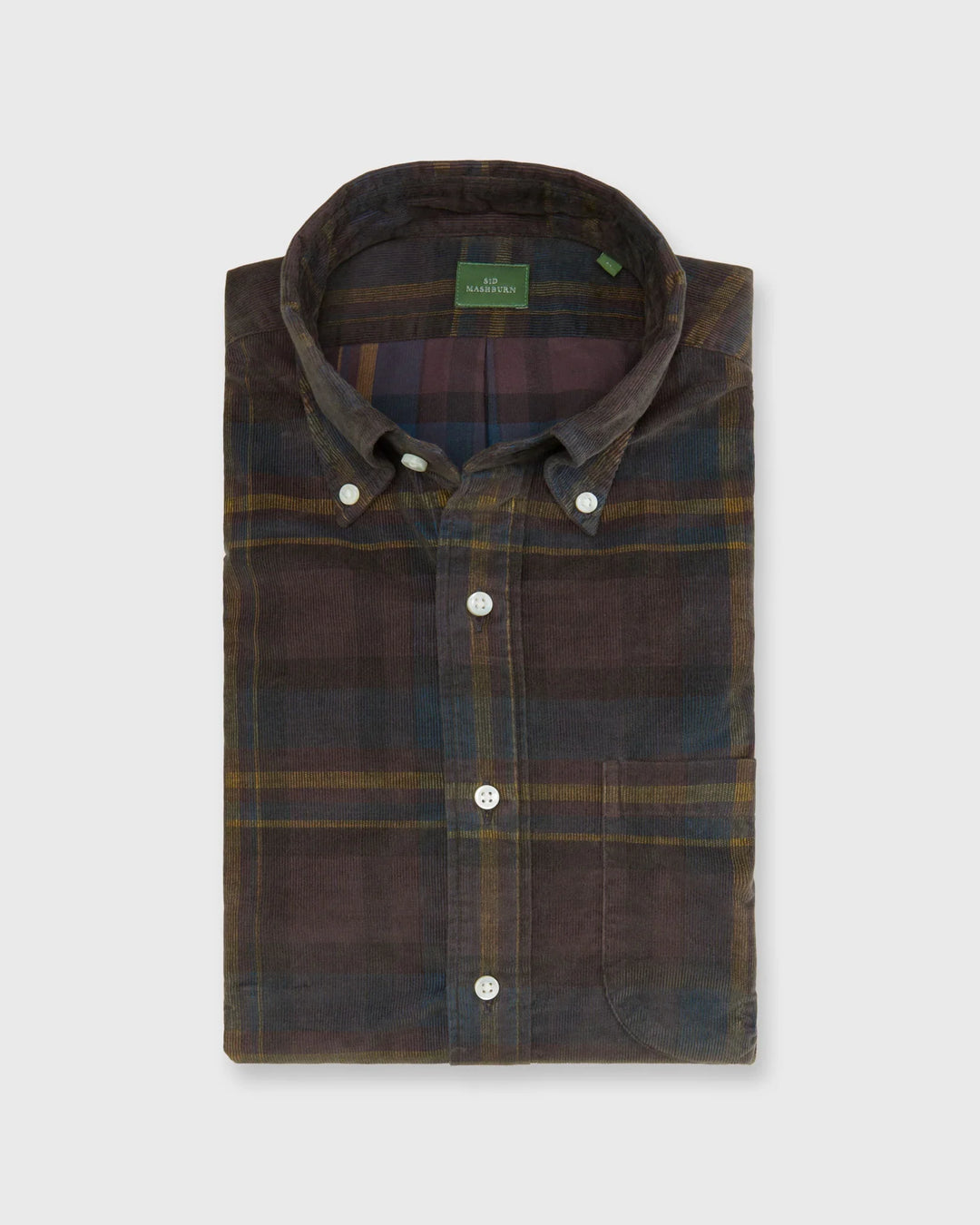 Sid Mashburn Corduroy Plaid Button-Down Sport Shirt Olive/Lake/Yellow Plaid Corduroy S74307