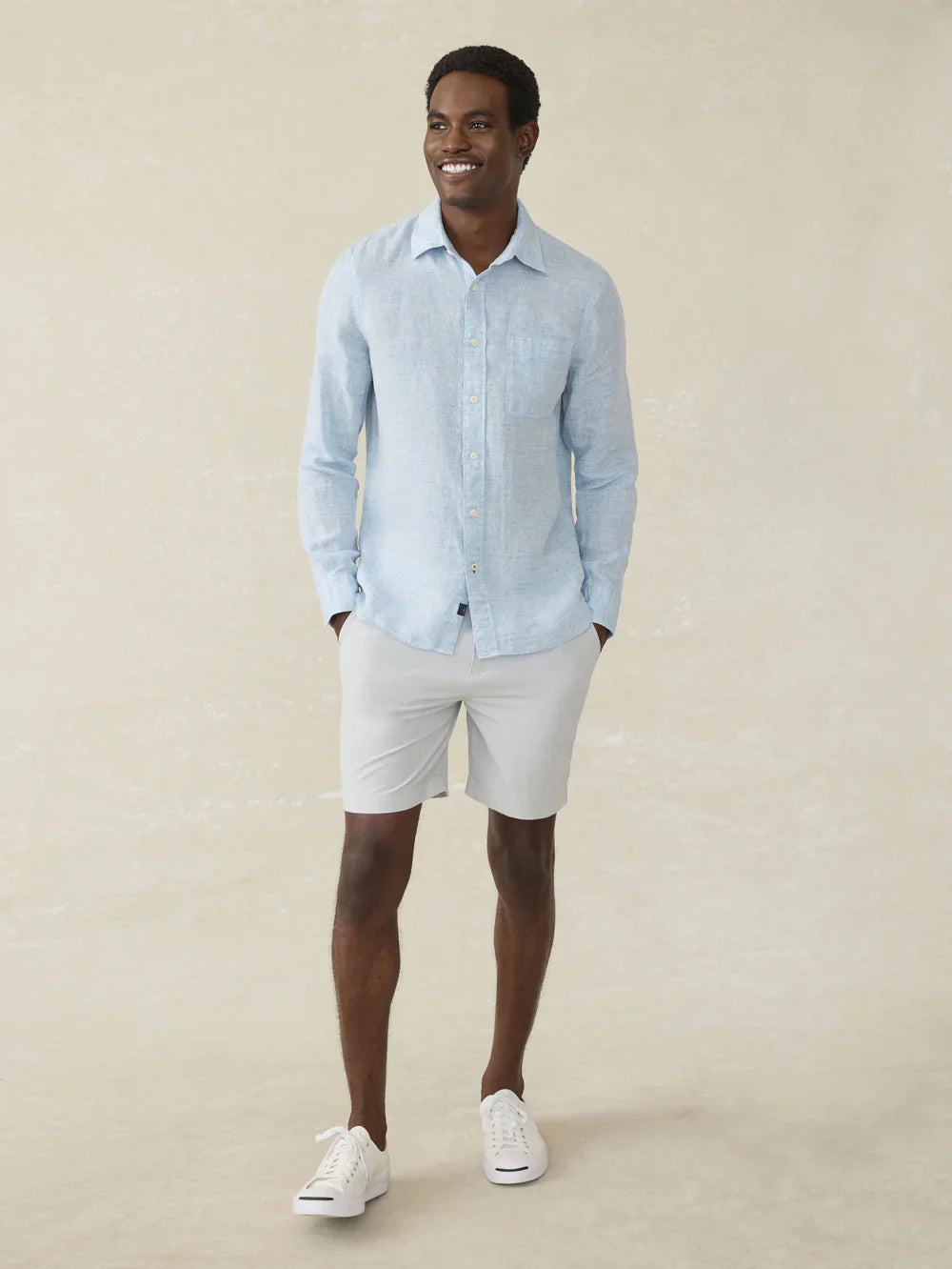 Faherty Laguna Linen Shirt Light Blue Melange MWS2511
