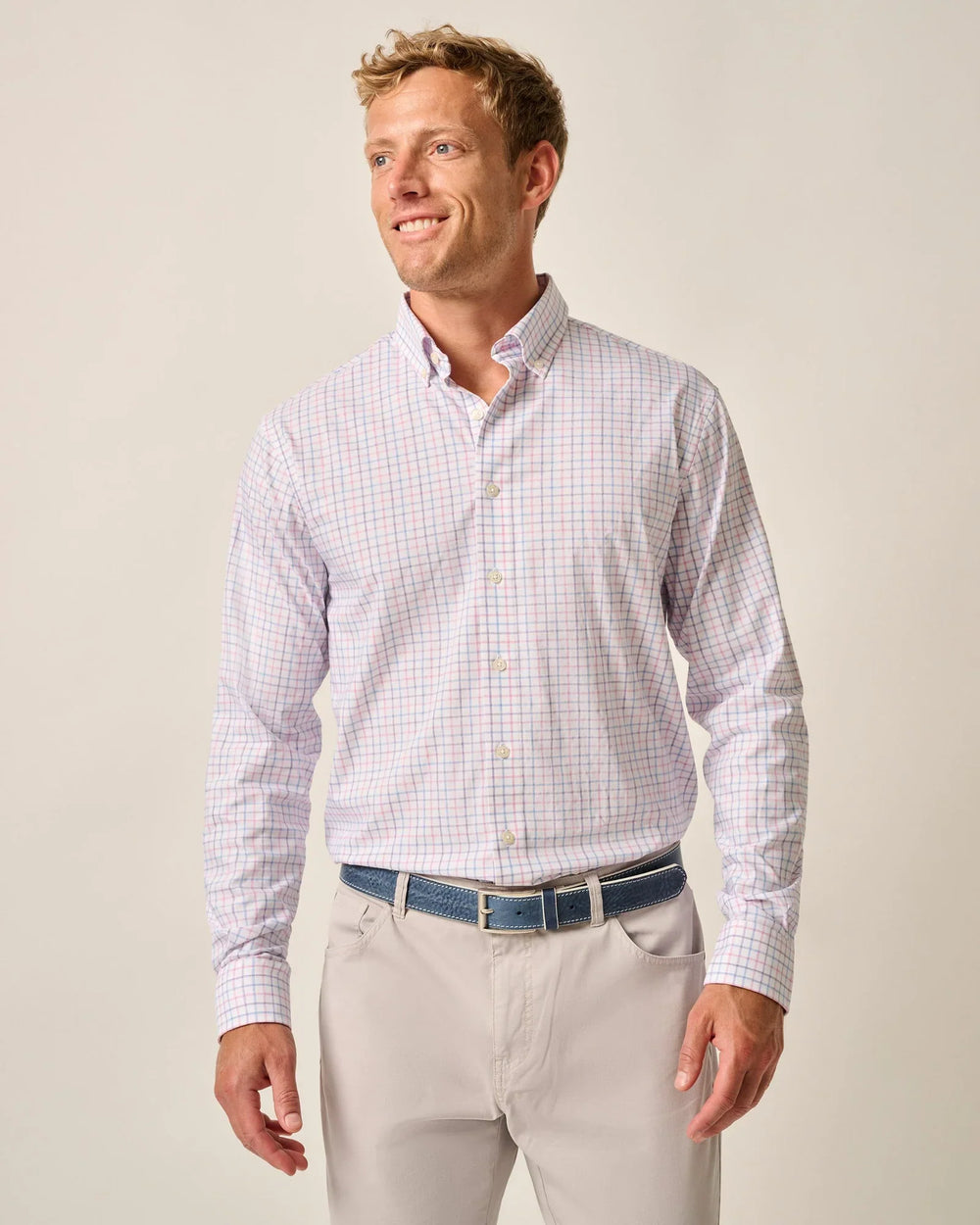 Johnnie-O Paddock Performance Button Up Shirt Porto Pink JMWL100730