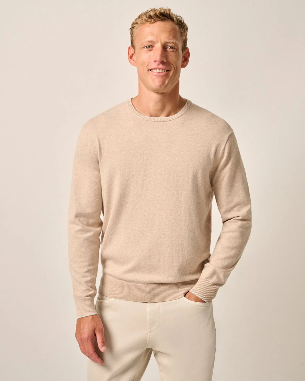 Johnnie-O Wren Plaited Cotton Blend Crewneck Sweater Sand JMSW100080