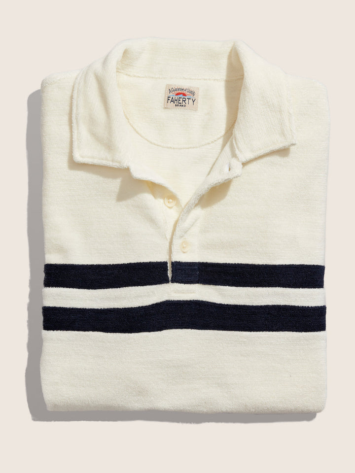 Faherty Cabana Towel Terry Surf Stripe Polo