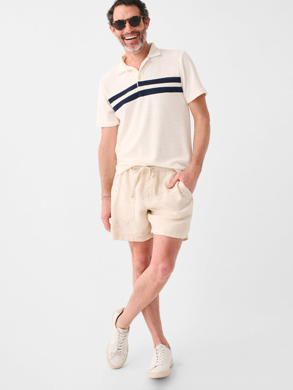 Faherty Cabana Towel Terry Surf Stripe Polo