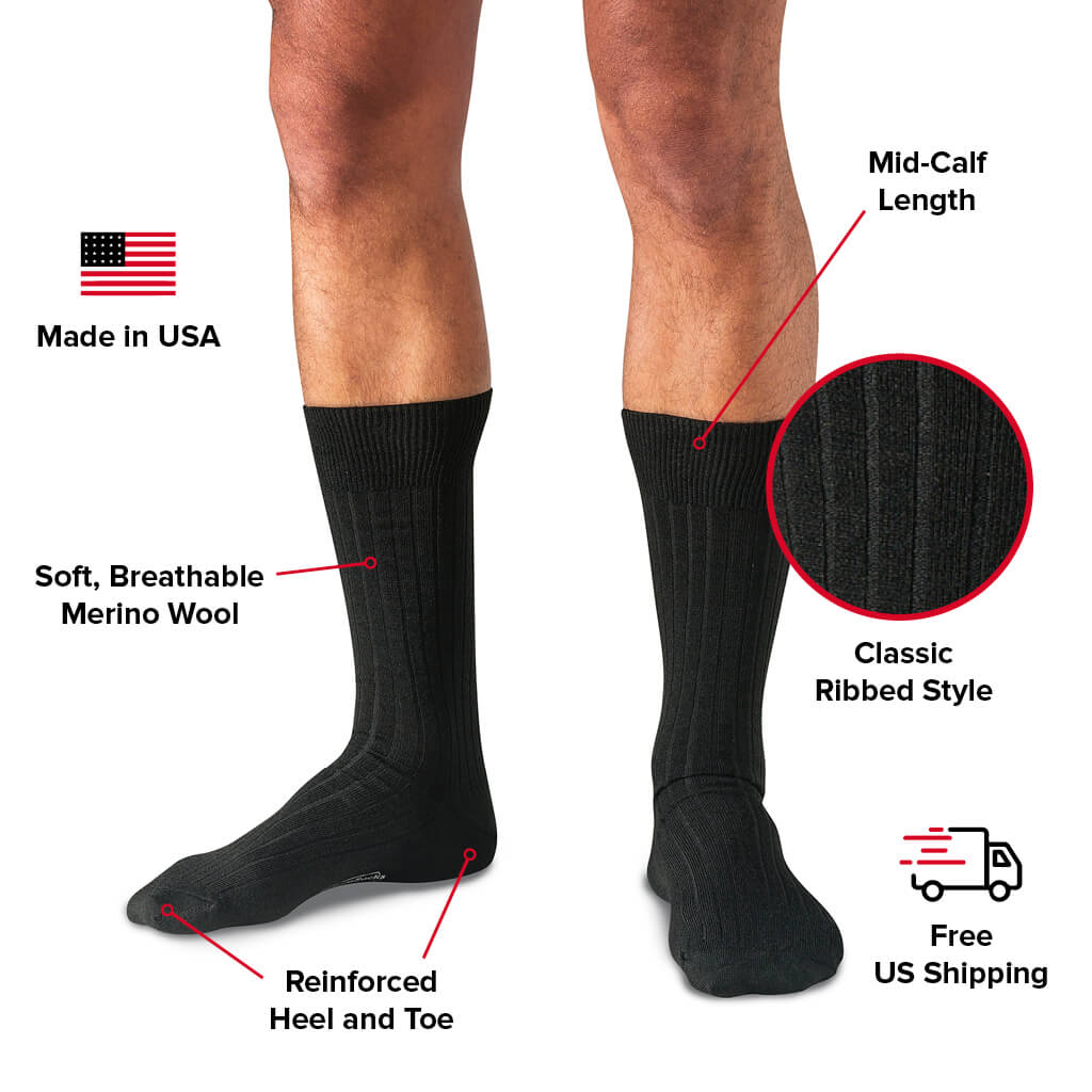 Black Merino Wool Mid Calf Dress Socks Black Merino Wool Mid Calf Dress Socks