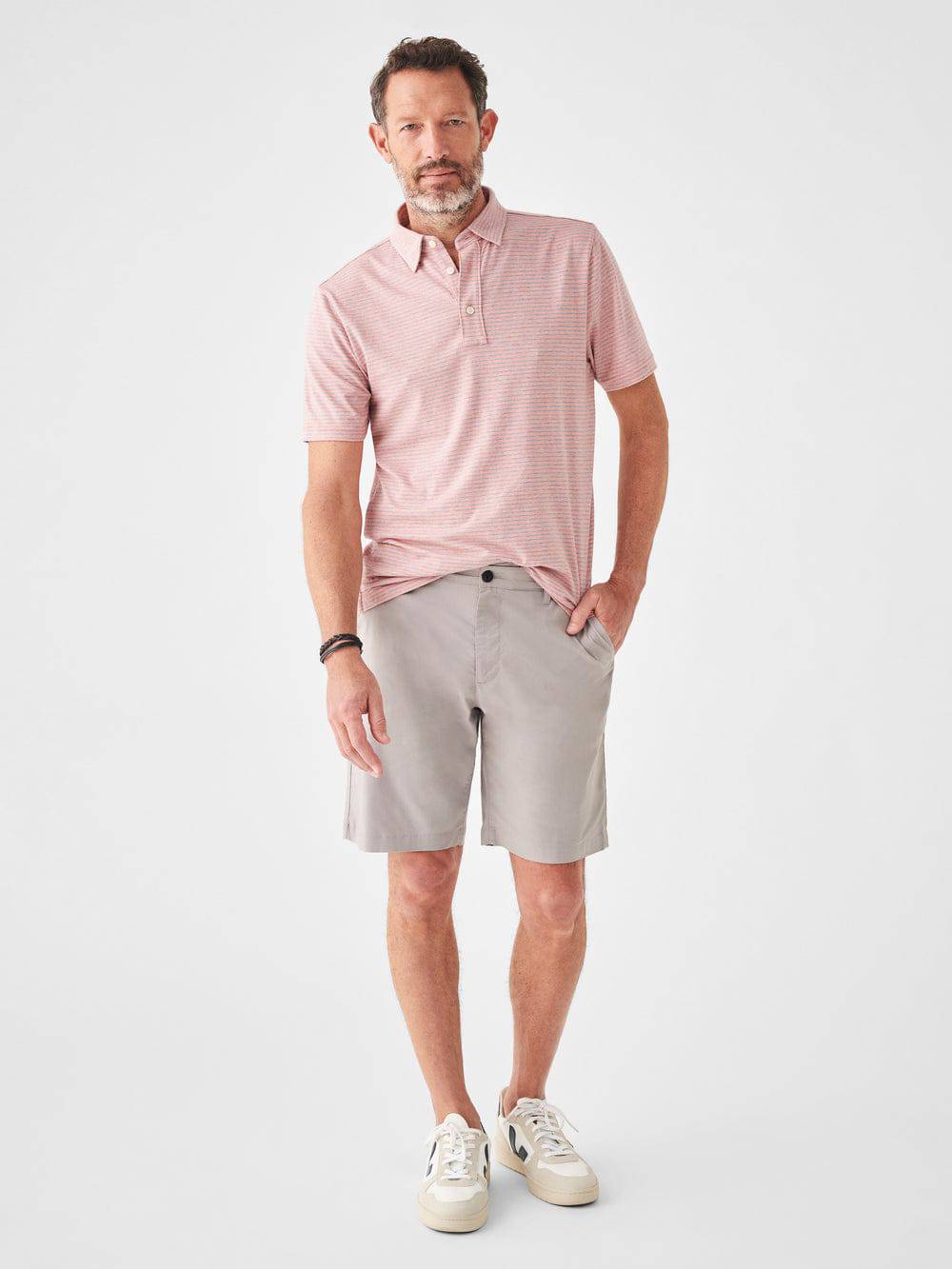 Faherty Rose Sky Stripe Movement Polo