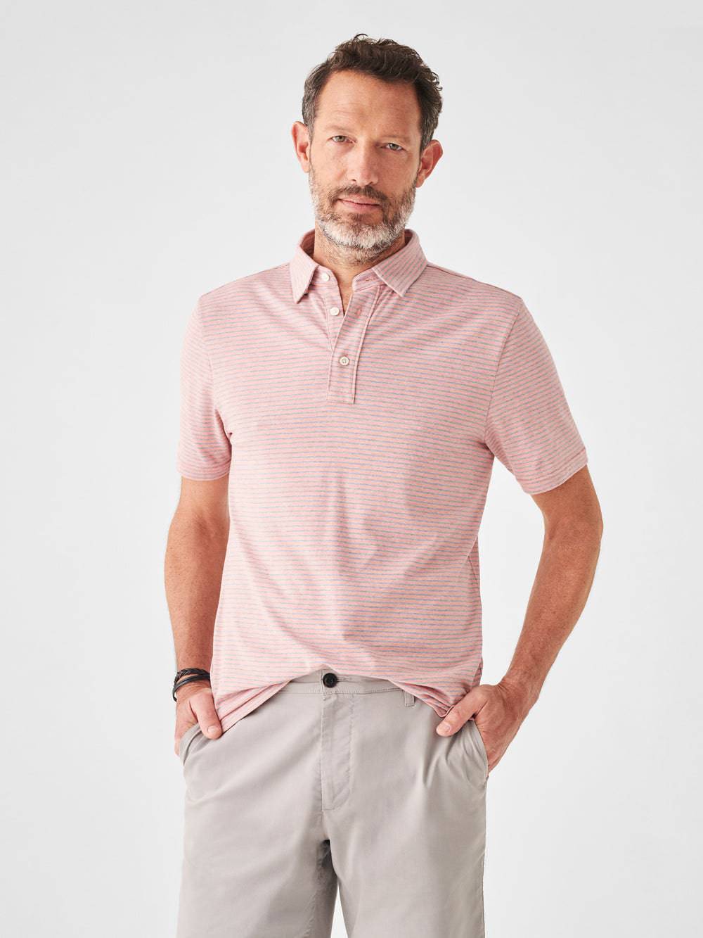Faherty Rose Sky Stripe Movement Polo