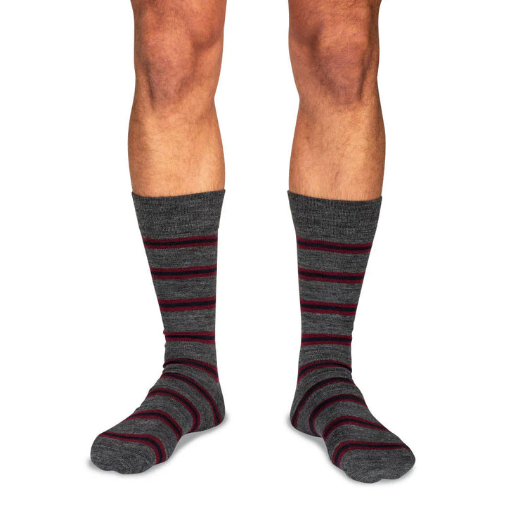 Boardroom Socks Striped Merino Wool Mid-Calf Dress Socks Burgundy / Navy on Grey 7653