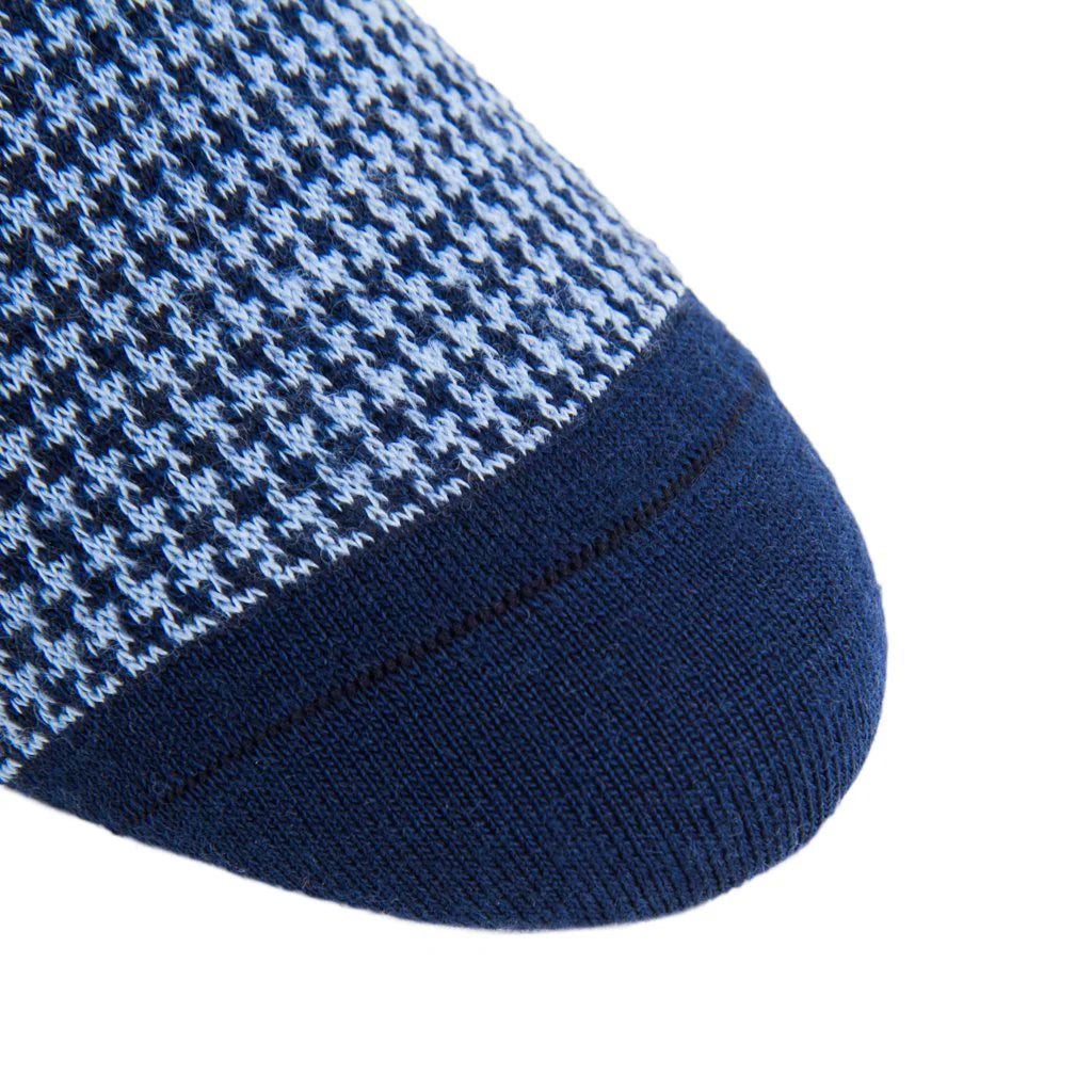 John Hyatt Houndstooth Merino Dress Sock | Navy & Sky