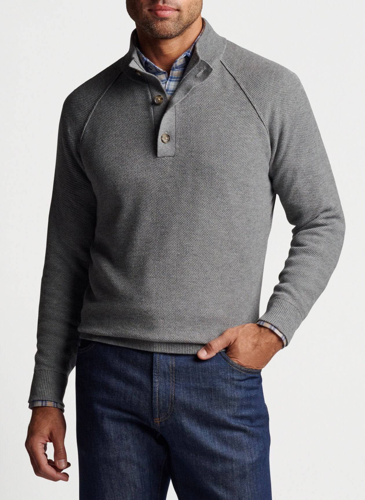 Peter Millar Parkway Textured 3-Button Mock Sweater