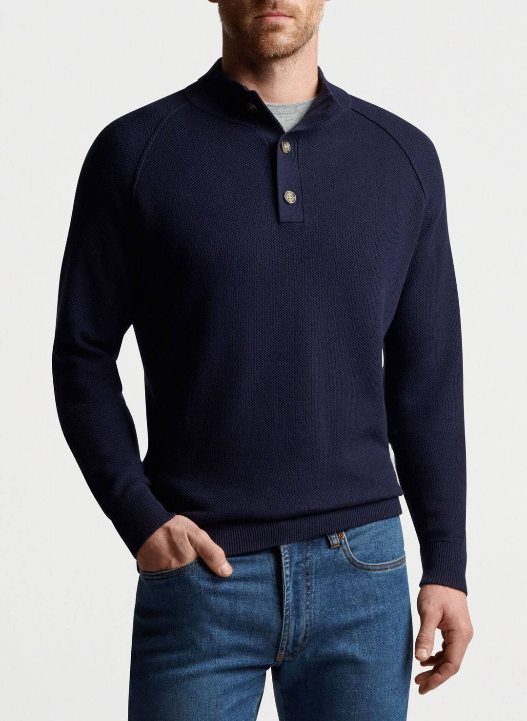 Peter Millar Parkway Textured 3-Button Mock Sweater