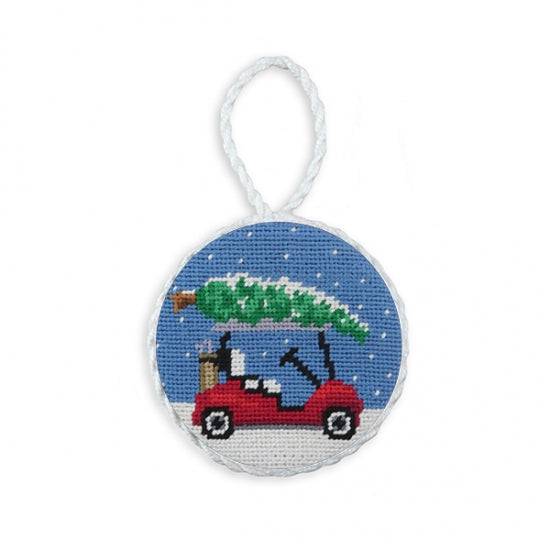 Smathers & Branson Christmas Golf Cart Needlepoint Ornament