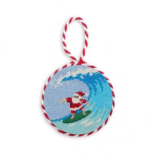 Smathers & Branson Surfing Santa Needlepoint Ornament