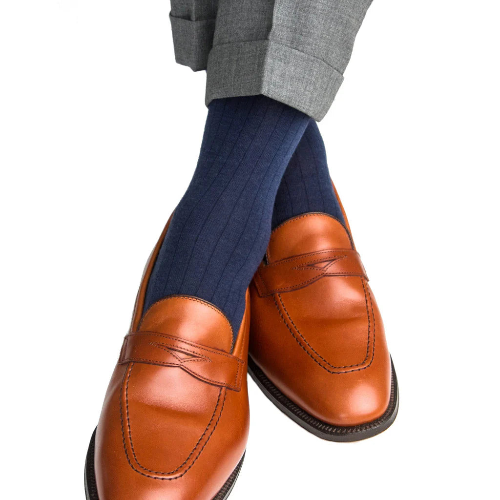 John Hyatt Solid Merino Dress Sock | Dress Navy